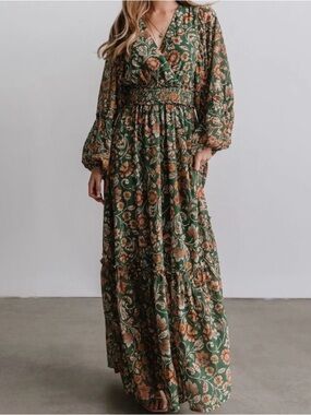 Baltic Born Green Floral  Tiered-Style Maxi Dress 1x